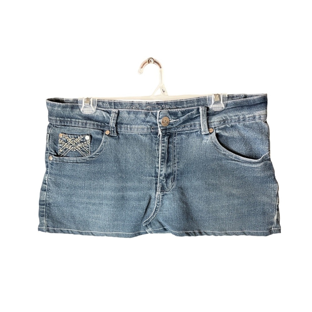 Y2K McBling Embroidered Low Rise Denim Micro Mini Skirt Womens 14 2000s Live